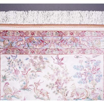 Small Beige Red Rug Silk Medallion 2.6x3.9 ft - Rugs 1