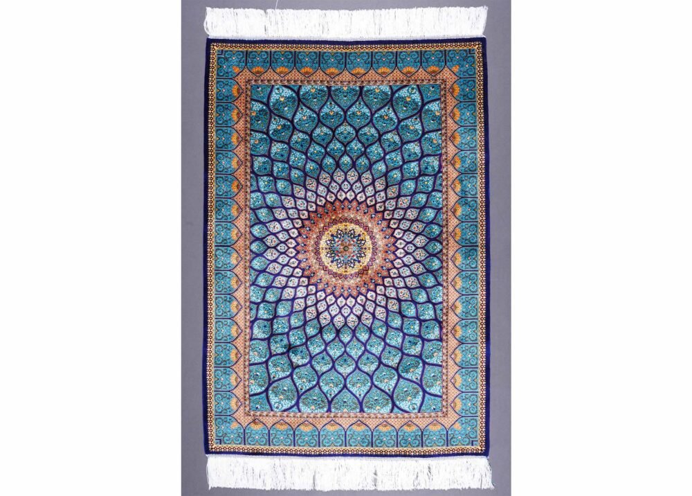 Small Blue Area Rug Blue Oriental Silk Medallion 2.6x3.9 ft - Rugs 1