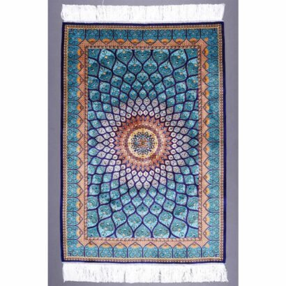 Small Blue Area Rug Blue Oriental Silk Medallion 2.6x3.9 ft - Rugs 1