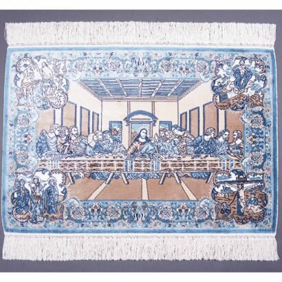 Small Blue Beige Rug Bamboo-Silk Portrait 1.6x2.2 ft - Rugs 1