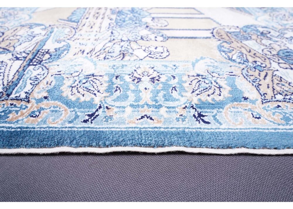 Small Blue Beige Rug Bamboo-Silk Portrait 1.6x2.2 ft - Rugs 1