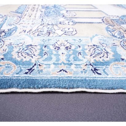 Small Blue Beige Rug Bamboo-Silk Portrait 1.6x2.2 ft - Rugs 1