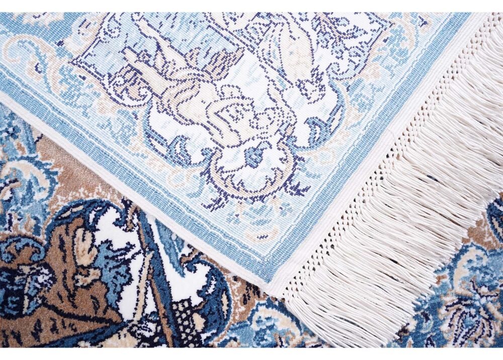 Small Blue Beige Rug Bamboo-Silk Portrait 1.6x2.2 ft - Rugs 1