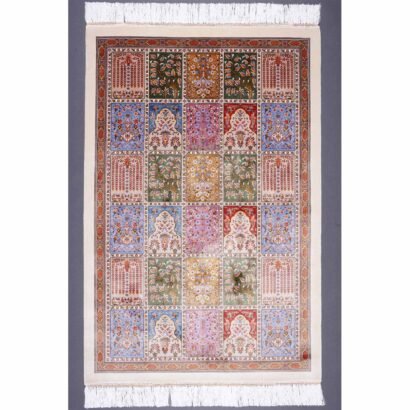 Small Checkerd Rug Orange Silk Medallion 2.6x3.9 ft - Rugs 1