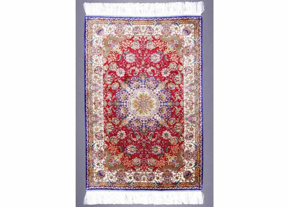 Small Floral Rugs Washable Red Silk Medallion 2.6x3.9 ft - Rugs 1