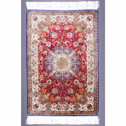 Small Floral Rugs Washable Red Silk Medallion 2.6x3.9 ft - Rugs 1