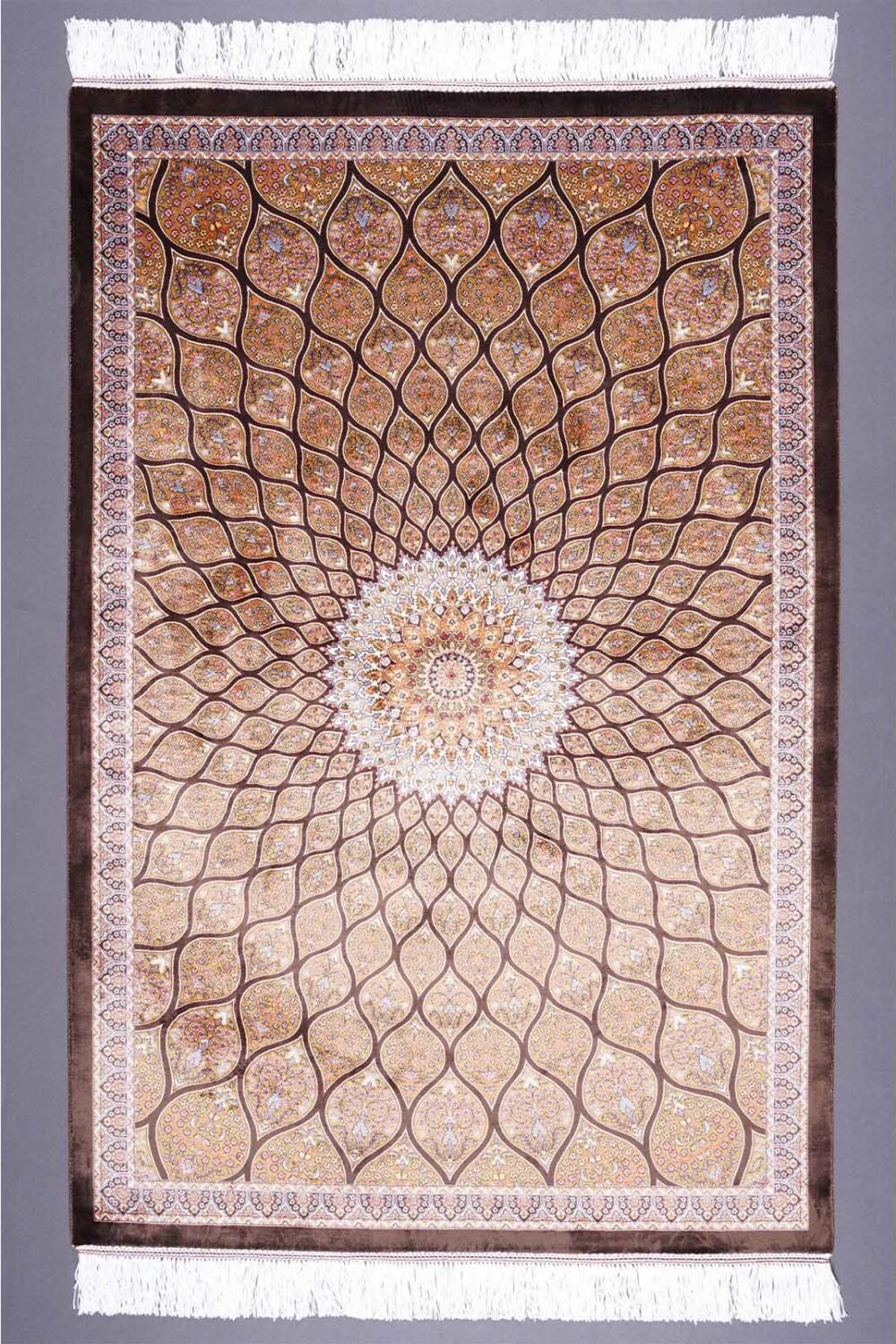 Small Washable Kitchen Rug Brown Silk Medallion 2.6x3.9 ft - Rugs 1