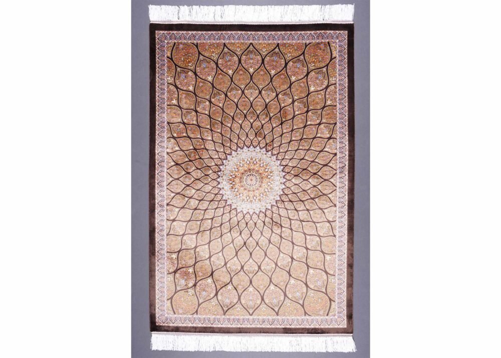 Small Washable Kitchen Rug Brown Silk Medallion 2.6x3.9 ft - Rugs 1