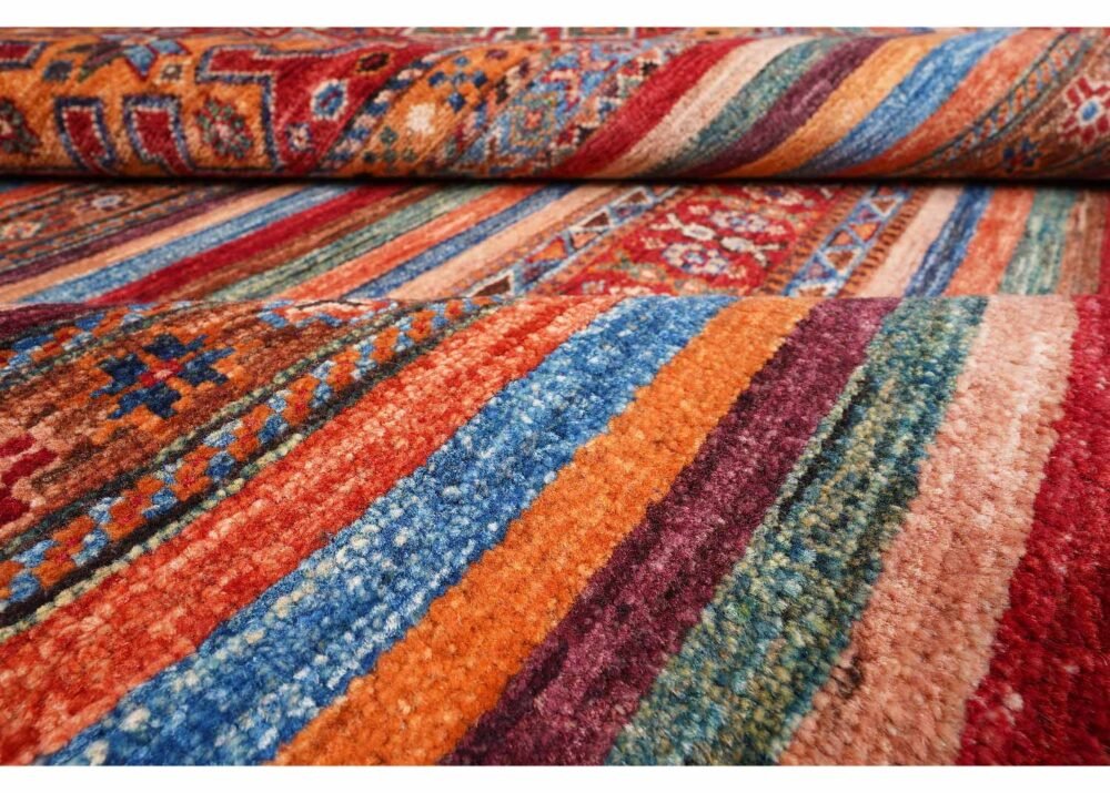 Striped Pattern Traditional Horcan Multicolored Rugs - 6.7x5 ft