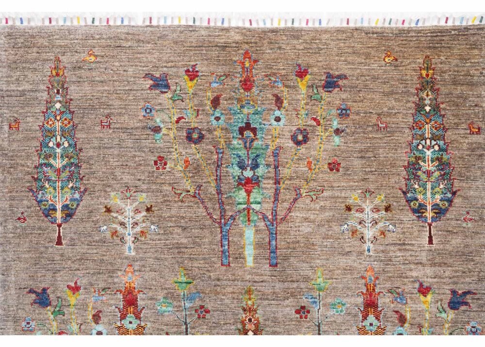 Sultani Traditional Grey Rug Floral Pattern 6x4 ft Wool-Cotton