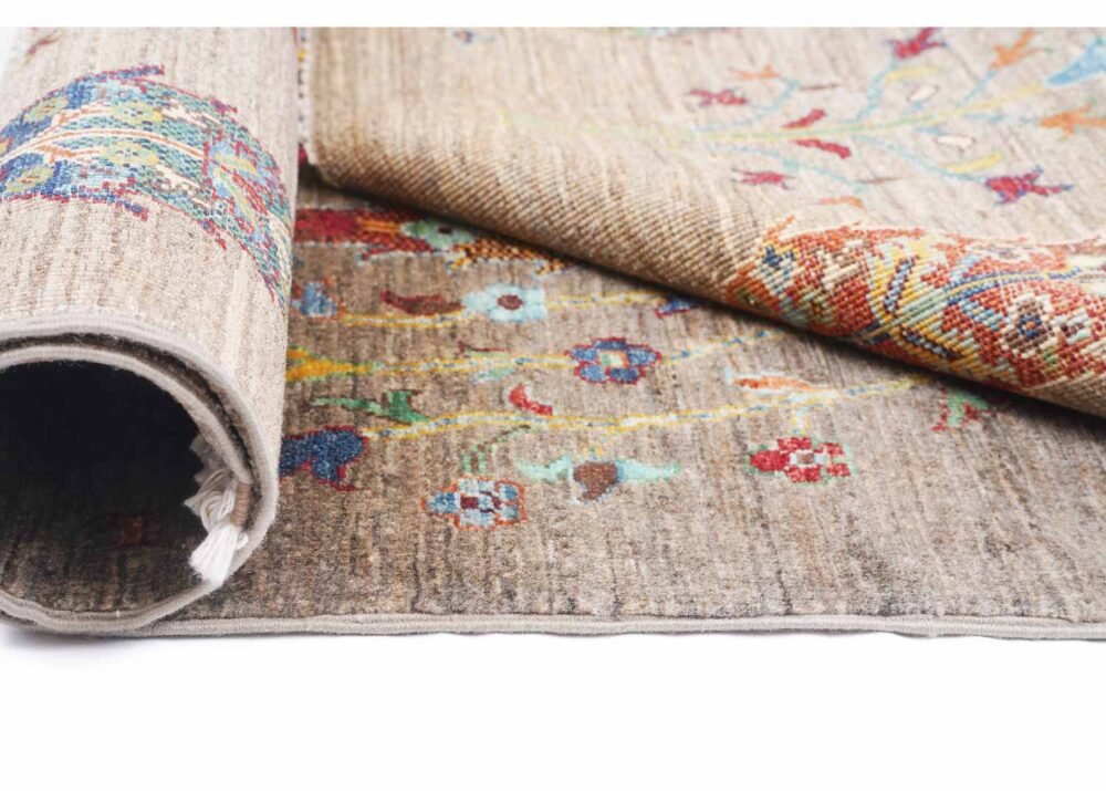 Sultani Traditional Grey Rug Floral Pattern 6x4 ft Wool-Cotton