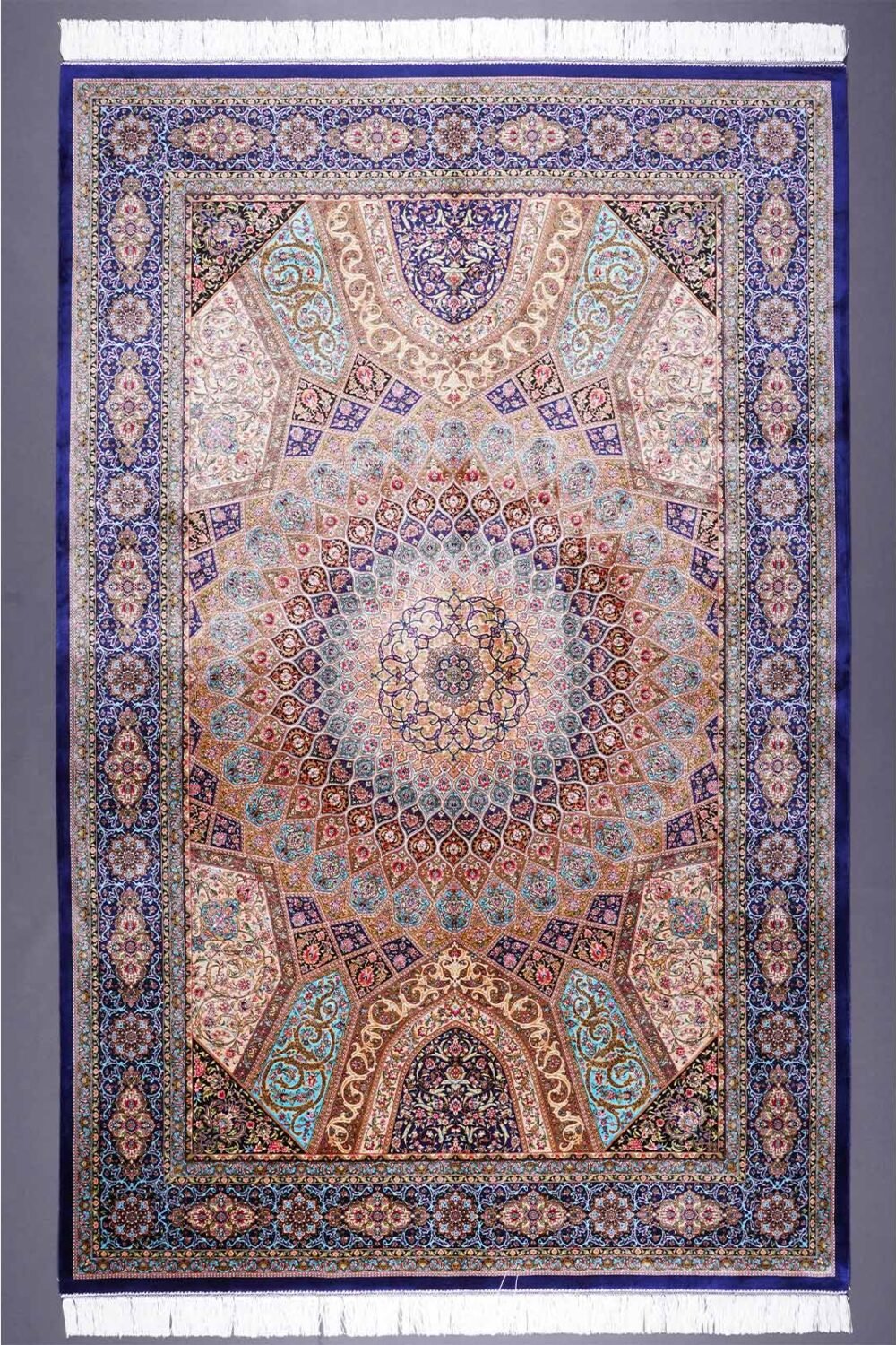 Throw Rugs for Bedroom Blue-Beige Silk Medallion 4.9x7.3 ft - Rugs 1