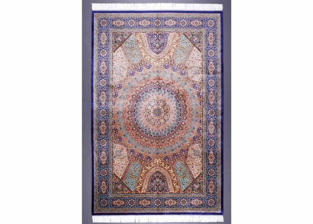 Throw Rugs for Bedroom Blue-Beige Silk Medallion 4.9x7.3 ft - Rugs 1