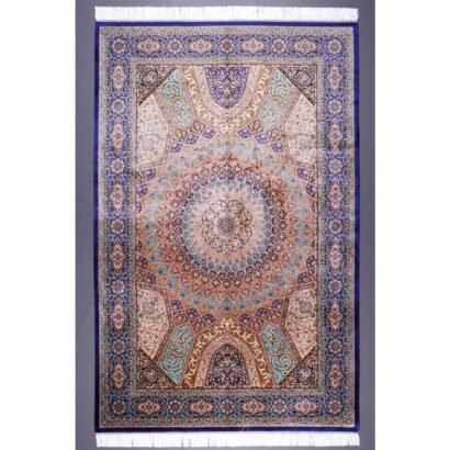 Throw Rugs for Bedroom Blue-Beige Silk Medallion 4.9x7.3 ft - Rugs 1