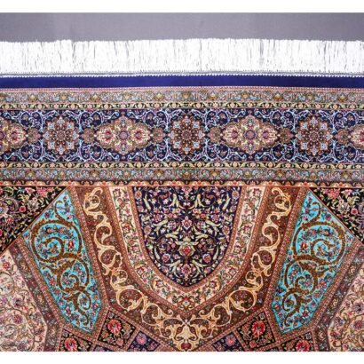 Throw Rugs for Bedroom Blue-Beige Silk Medallion 4.9x7.3 ft - Rugs 1