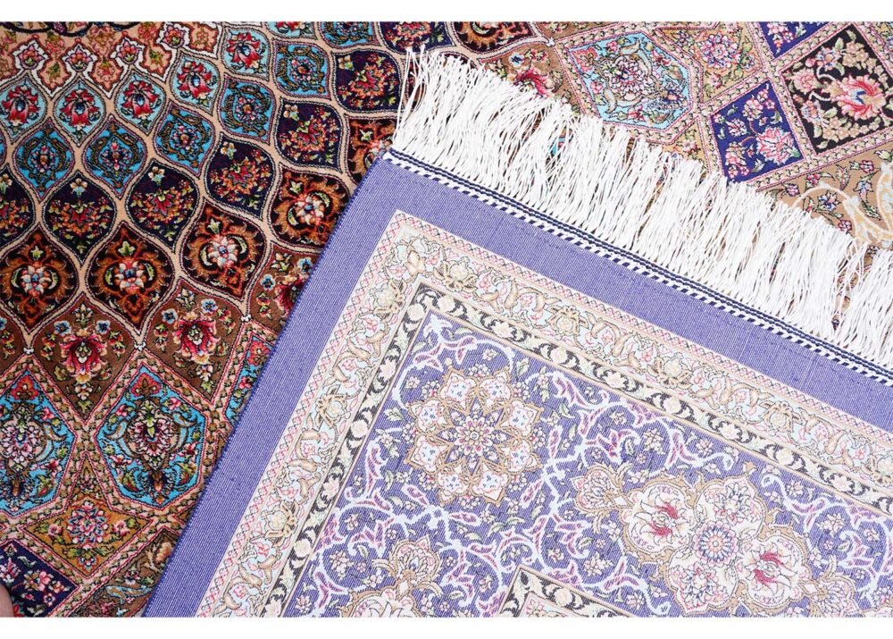 Throw Rugs for Bedroom Blue-Beige Silk Medallion 4.9x7.3 ft - Rugs 1