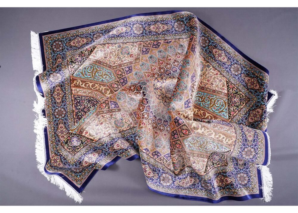 Throw Rugs for Bedroom Blue-Beige Silk Medallion 4.9x7.3 ft - Rugs 1