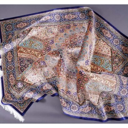 Throw Rugs for Bedroom Blue-Beige Silk Medallion 4.9x7.3 ft - Rugs 1