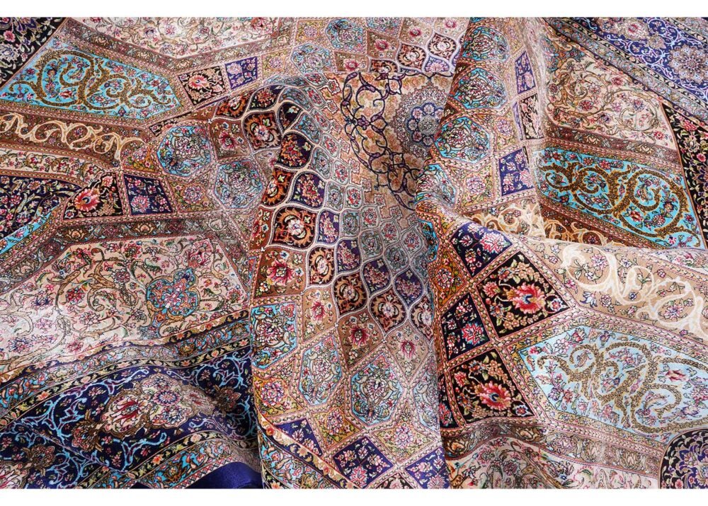 Throw Rugs for Bedroom Blue-Beige Silk Medallion 4.9x7.3 ft - Rugs 1