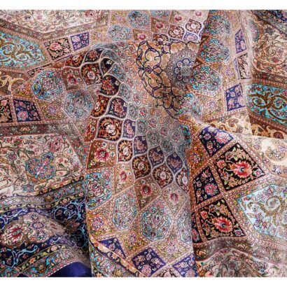 Throw Rugs for Bedroom Blue-Beige Silk Medallion 4.9x7.3 ft - Rugs 1
