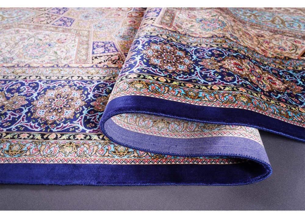 Throw Rugs for Bedroom Blue-Beige Silk Medallion 4.9x7.3 ft - Rugs 1