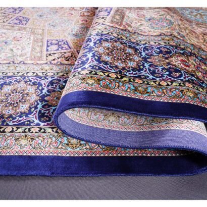 Throw Rugs for Bedroom Blue-Beige Silk Medallion 4.9x7.3 ft - Rugs 1