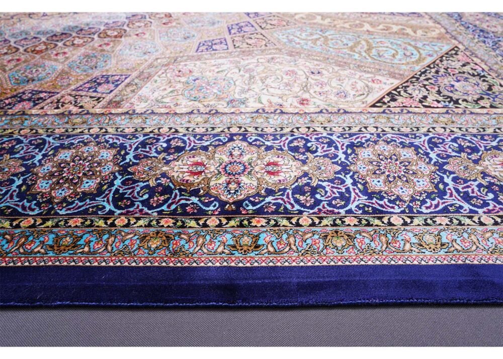 Throw Rugs for Bedroom Blue-Beige Silk Medallion 4.9x7.3 ft - Rugs 1
