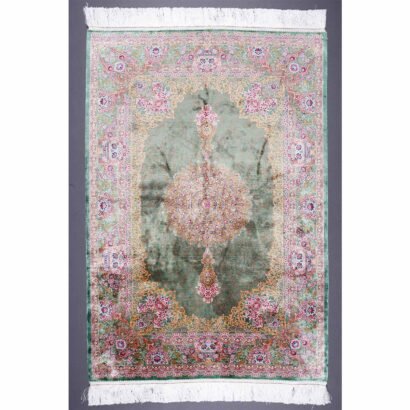 Throw Rugs for Living Room Green Silk Medallion 4.9x3.2 ft - Rugs 1