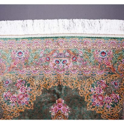 Throw Rugs for Living Room Green Silk Medallion 4.9x3.2 ft - Rugs 1