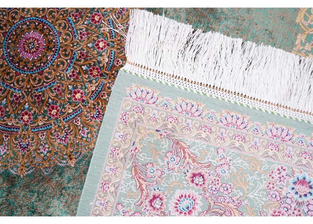 Throw Rugs for Living Room Green Silk Medallion 4.9x3.2 ft - Rugs 1
