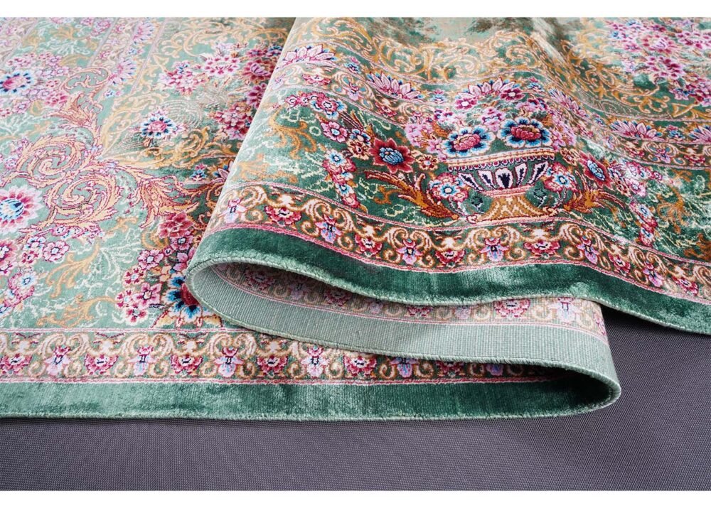 Throw Rugs for Living Room Green Silk Medallion 4.9x3.2 ft - Rugs 1