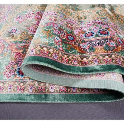 Throw Rugs for Living Room Green Silk Medallion 4.9x3.2 ft - Rugs 1