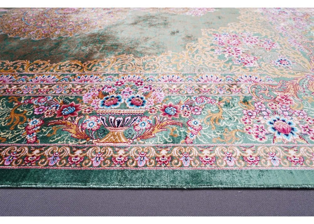 Throw Rugs for Living Room Green Silk Medallion 4.9x3.2 ft - Rugs 1