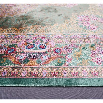 Throw Rugs for Living Room Green Silk Medallion 4.9x3.2 ft - Rugs 1