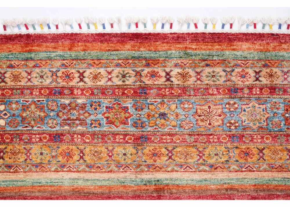 Traditional Horcun Striped Wool Rug 4.9x3.3 Hand-Knotted Wool/Cotton