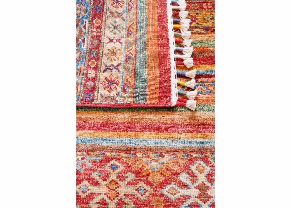 Traditional Horcun Striped Wool Rug 4.9x3.3 Hand-Knotted Wool/Cotton
