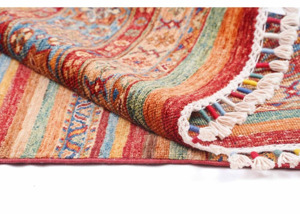 Traditional Horcun Striped Wool Rug 4.9x3.3 Hand-Knotted Wool/Cotton