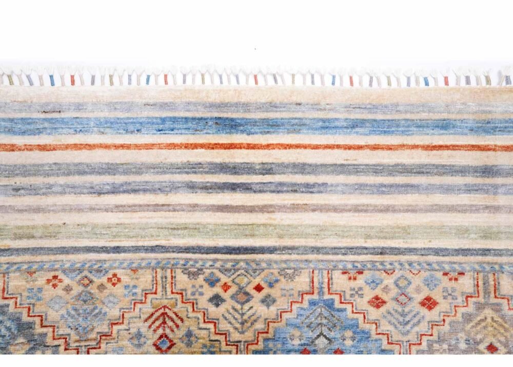 Traditional Horcun Wool Cotton Area Rug - Striped Pattern 7.9x5.5 ft
