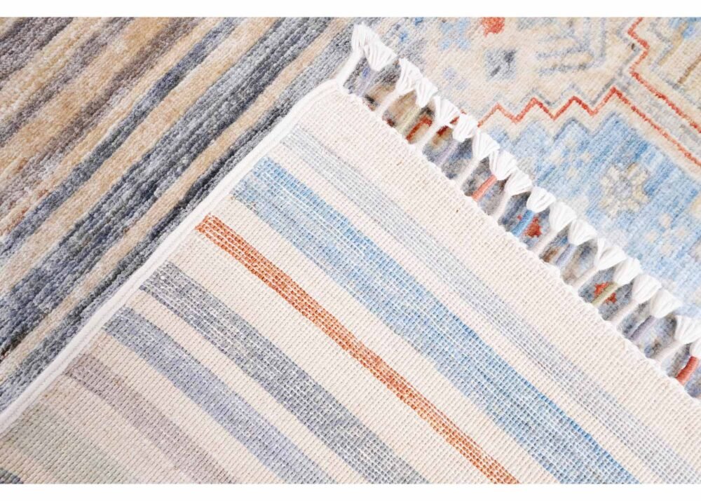 Traditional Horcun Wool Cotton Area Rug - Striped Pattern 7.9x5.5 ft