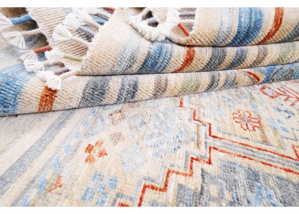 Traditional Horcun Wool Cotton Area Rug - Striped Pattern 7.9x5.5 ft