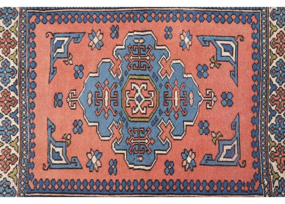 Traditional Kars 4x4 Wool Rug Semi-Old Blue & Orange