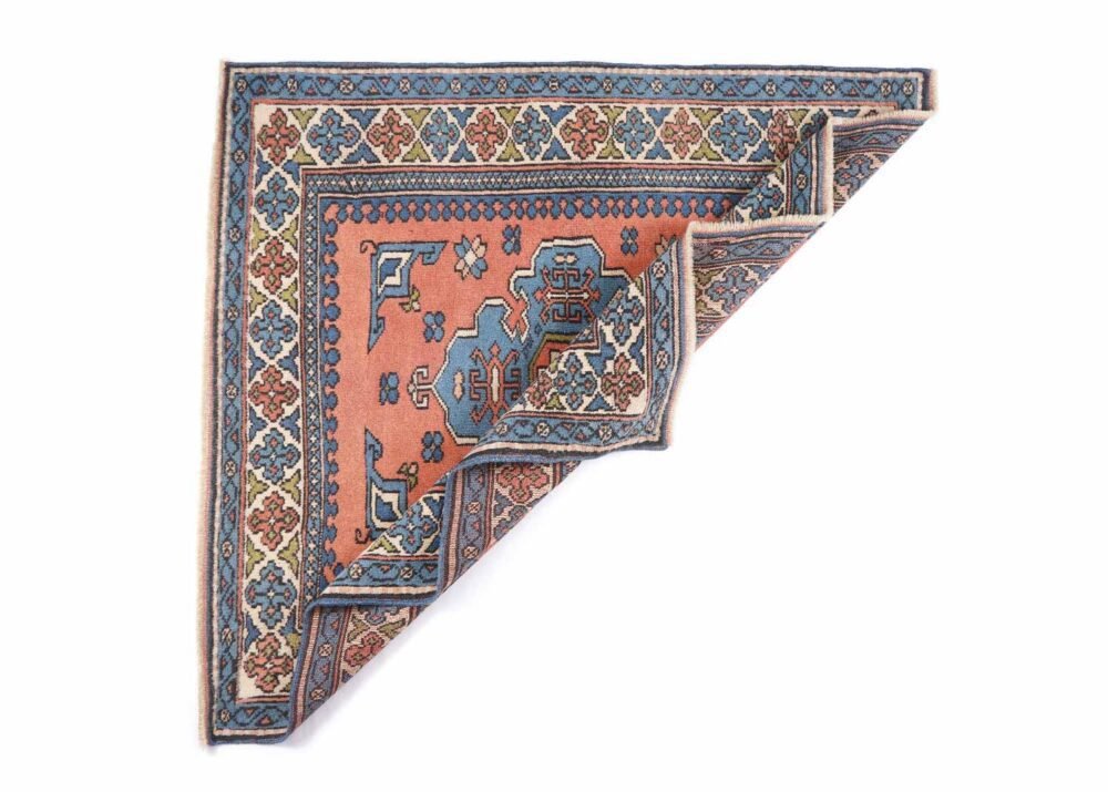 Traditional Kars 4x4 Wool Rug Semi-Old Blue & Orange