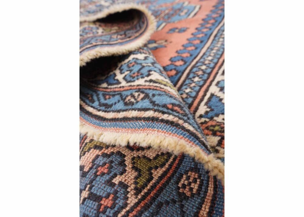 Traditional Kars 4x4 Wool Rug Semi-Old Blue & Orange