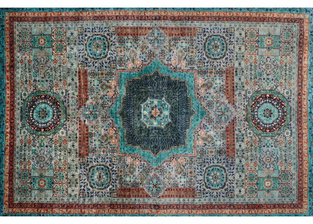 Traditional Memluk Blue Bedroom Rug Hand-Knotted with Wool & Cotton