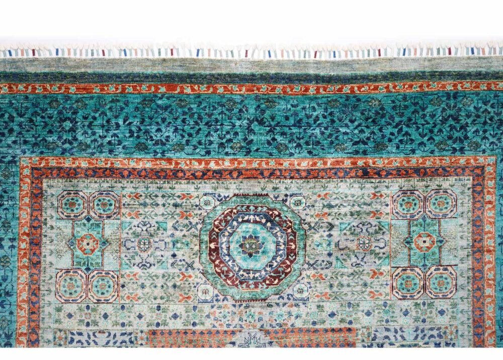 Traditional Memluk Blue Bedroom Rug Hand-Knotted with Wool & Cotton