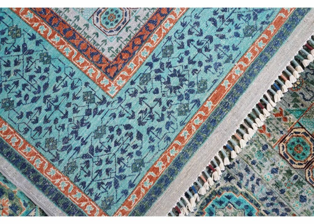 Traditional Memluk Blue Bedroom Rug Hand-Knotted with Wool & Cotton