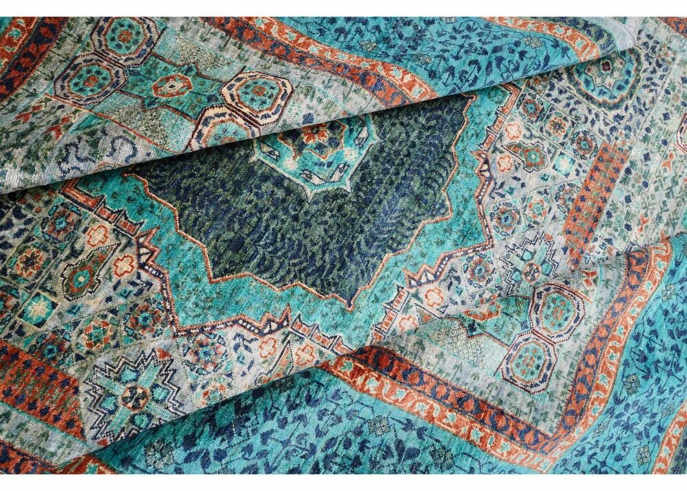Traditional Memluk Blue Bedroom Rug Hand-Knotted with Wool & Cotton