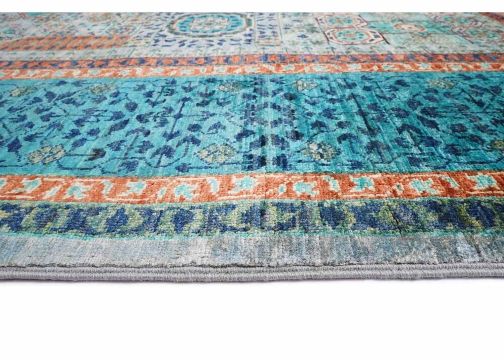 Traditional Memluk Blue Bedroom Rug Hand-Knotted with Wool & Cotton