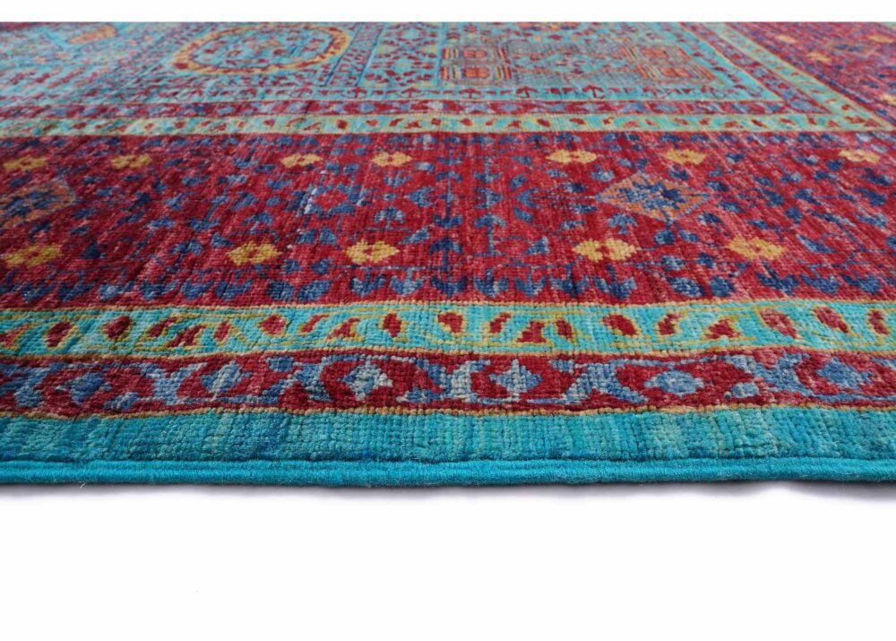 Traditional Memluk Red Blue Area Rug Hand-Knotted Wool-Cotton 7x5 ft