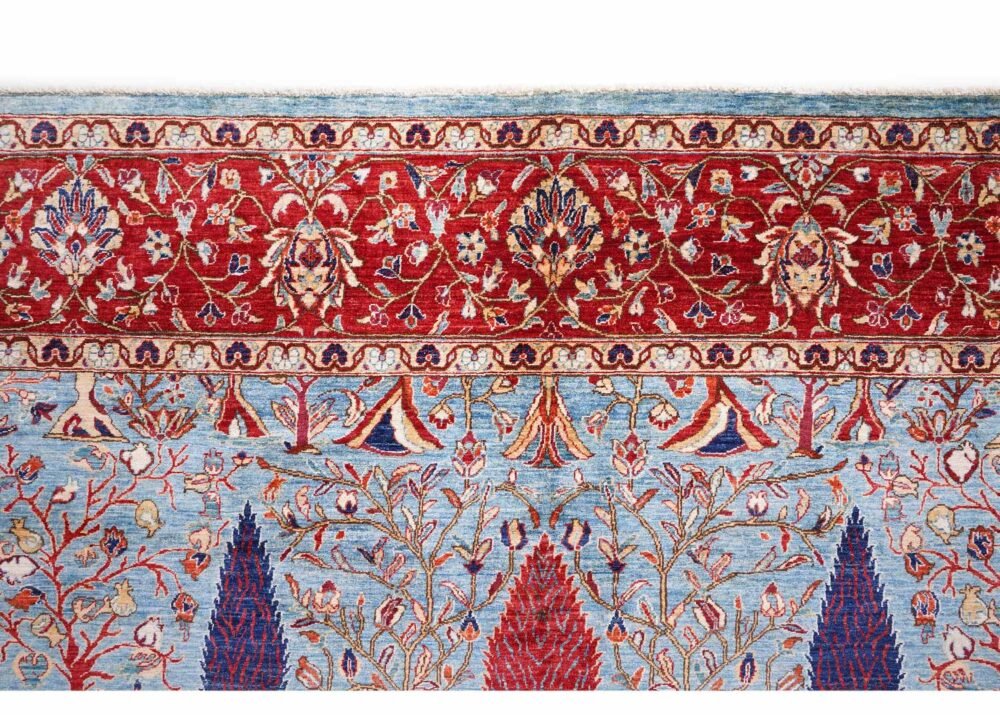 Traditional Memluk Red and Grey Rug Plants & Trees Pattern 9x8 ft